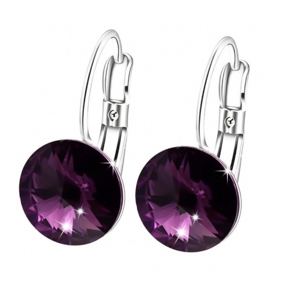 Jewelry - Deep Plum Austrian Crystal Lever Back Earrings
